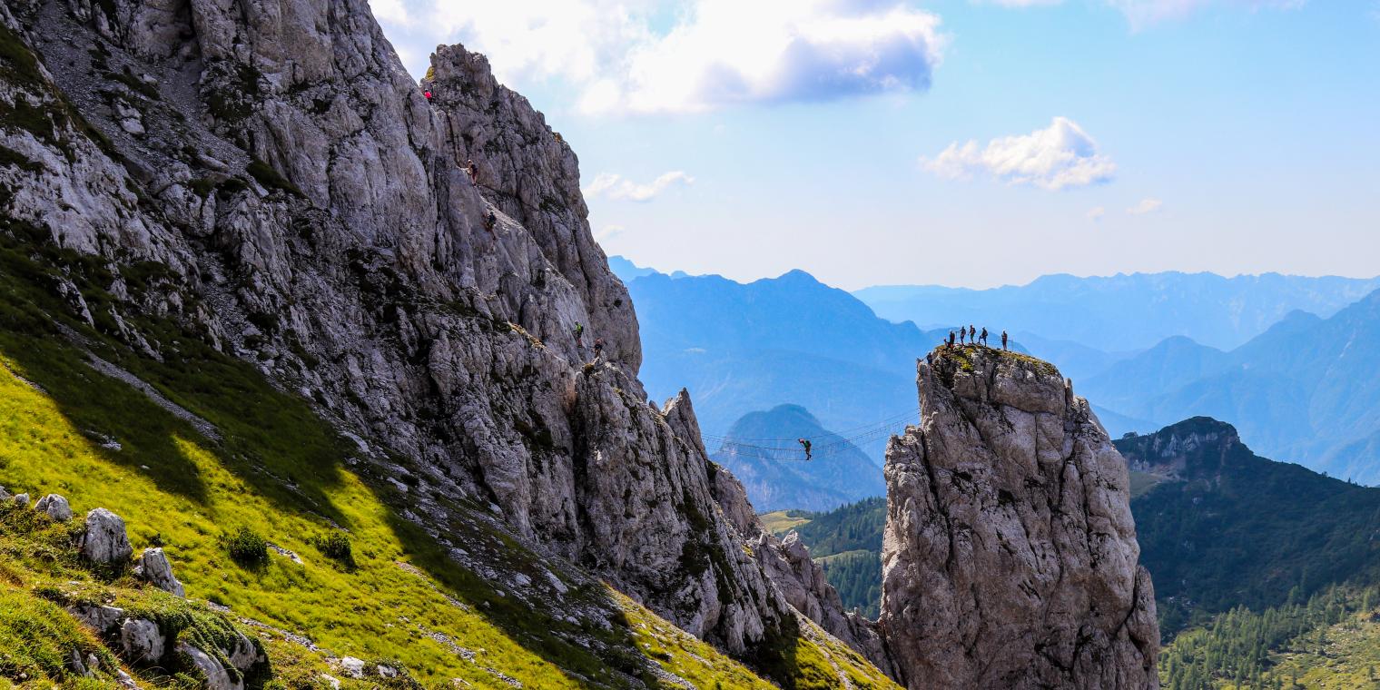 Klettersteig D&auml;umling am Gartnerkofel am Nassfeld mit imposanter Nepal-Br&uuml;cke